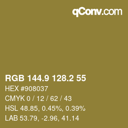 カラーコード: RGB 144.9 128.2 55 | qconv.com