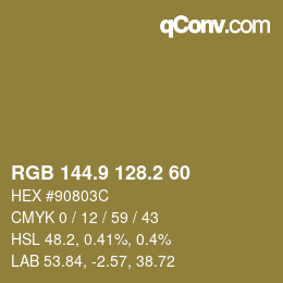 Color code: RGB 144.9 128.2 60 | qconv.com