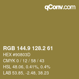 Color code: RGB 144.9 128.2 61 | qconv.com