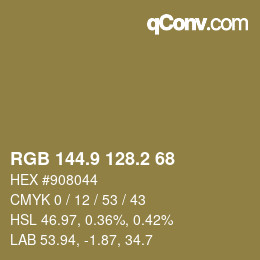 Color code: RGB 144.9 128.2 68 | qconv.com