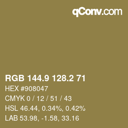 カラーコード: RGB 144.9 128.2 71 | qconv.com