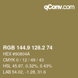 カラーコード: RGB 144.9 128.2 74 | qconv.com
