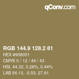 カラーコード: RGB 144.9 128.2 81 | qconv.com