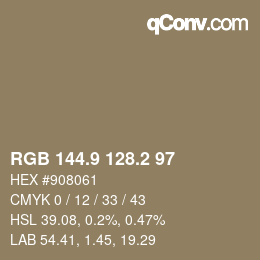 Color code: RGB 144.9 128.2 97 | qconv.com