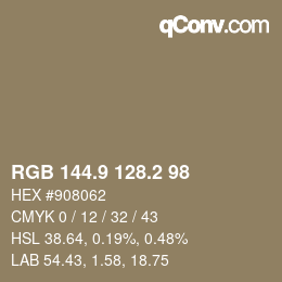 Color code: RGB 144.9 128.2 98 | qconv.com