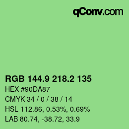 カラーコード: RGB 144.9 218.2 135 | qconv.com
