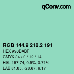 カラーコード: RGB 144.9 218.2 191 | qconv.com