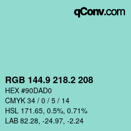 カラーコード: RGB 144.9 218.2 208 | qconv.com