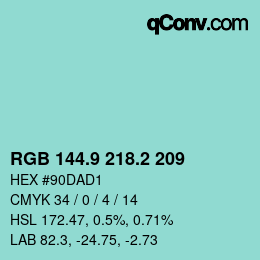 カラーコード: RGB 144.9 218.2 209 | qconv.com