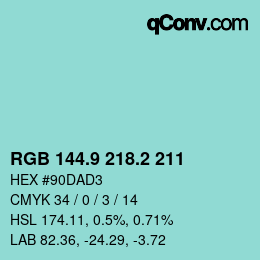 カラーコード: RGB 144.9 218.2 211 | qconv.com