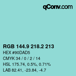 カラーコード: RGB 144.9 218.2 213 | qconv.com