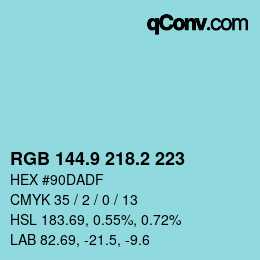 カラーコード: RGB 144.9 218.2 223 | qconv.com