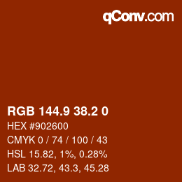 Color code: RGB 144.9 38.2 0 | qconv.com