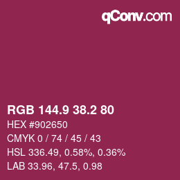 カラーコード: RGB 144.9 38.2 80 | qconv.com