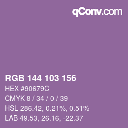 カラーコード: RGB 144 103 156 | qconv.com
