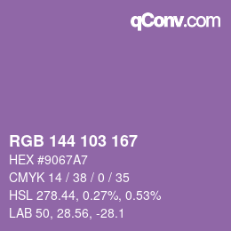 Color code: RGB 144 103 167 | qconv.com