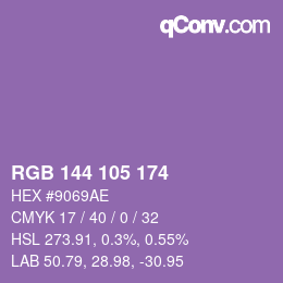 Color code: RGB 144 105 174 | qconv.com