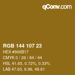 Color code: RGB 144 107 23 | qconv.com