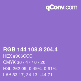 カラーコード: RGB 144 108.8 204.4 | qconv.com