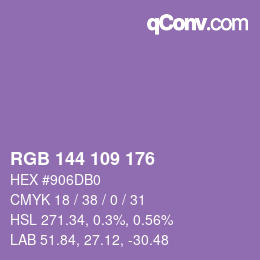 Color code: RGB 144 109 176 | qconv.com