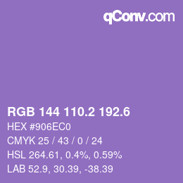 カラーコード: RGB 144 110.2 192.6 | qconv.com