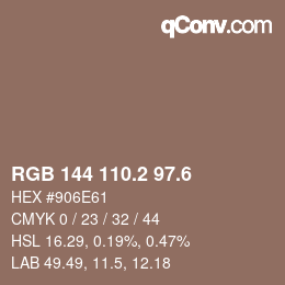 カラーコード: RGB 144 110.2 97.6 | qconv.com