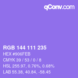 Farbcode: RGB 144 111 235 | qconv.com