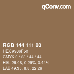 カラーコード: RGB 144 111 80 | qconv.com