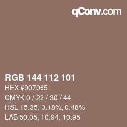 颜色代码: RGB 144 112 101 | qconv.com