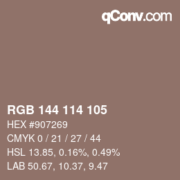 Color code: RGB 144 114 105 | qconv.com