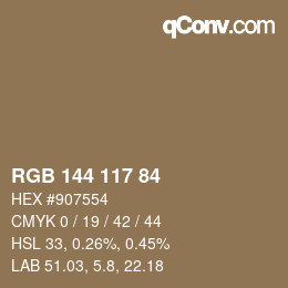Color code: RGB 144 117 84 | qconv.com