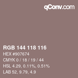 カラーコード: RGB 144 118 116 | qconv.com