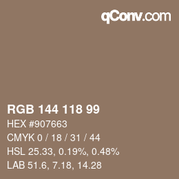 颜色代码: RGB 144 118 99 | qconv.com