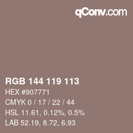 颜色代码: RGB 144 119 113 | qconv.com