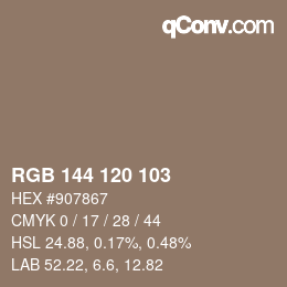 カラーコード: RGB 144 120 103 | qconv.com