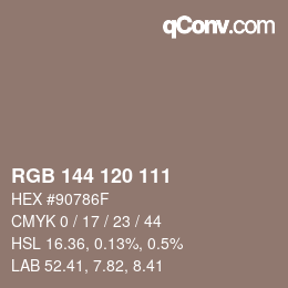 颜色代码: RGB 144 120 111 | qconv.com