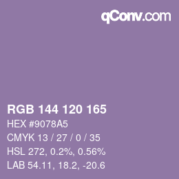 Código de color: RGB 144 120 165 | qconv.com