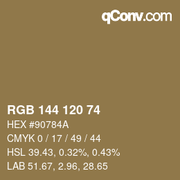 カラーコード: RGB 144 120 74 | qconv.com