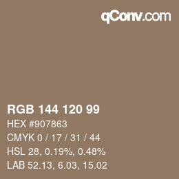 Código de color: RGB 144 120 99 | qconv.com