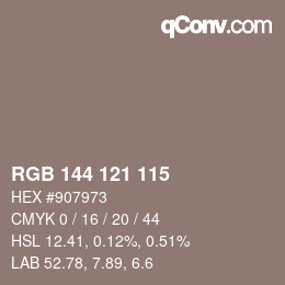 カラーコード: RGB 144 121 115 | qconv.com