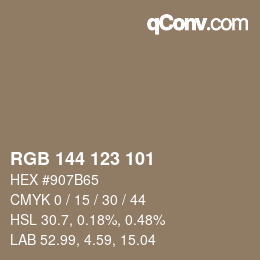 Color code: RGB 144 123 101 | qconv.com