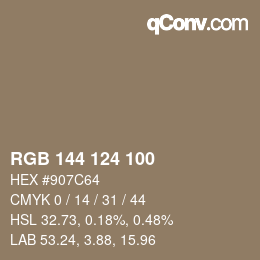 Código de color: RGB 144 124 100 | qconv.com