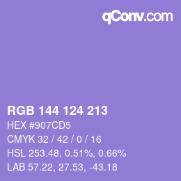 Color code: RGB 144 124 213 | qconv.com