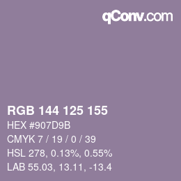 颜色代码: RGB 144 125 155 | qconv.com