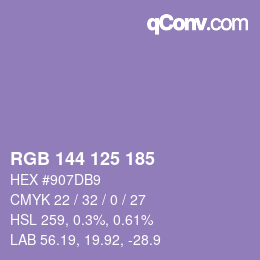 Color code: RGB 144 125 185 | qconv.com