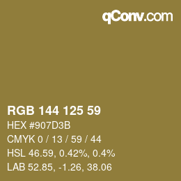 カラーコード: RGB 144 125 59 | qconv.com
