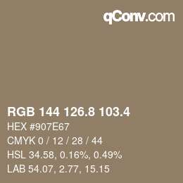 カラーコード: RGB 144 126.8 103.4 | qconv.com