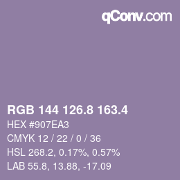 カラーコード: RGB 144 126.8 163.4 | qconv.com