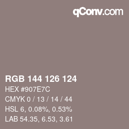 颜色代码: RGB 144 126 124 | qconv.com
