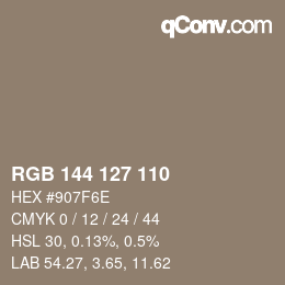 Color code: RGB 144 127 110 | qconv.com